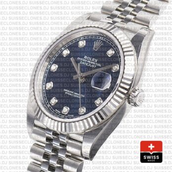 Rolex Datejust 18k White Gold, 904L Steel Blue Diamond Dial Fluted Bezel 41mm Jubilee Bracelet