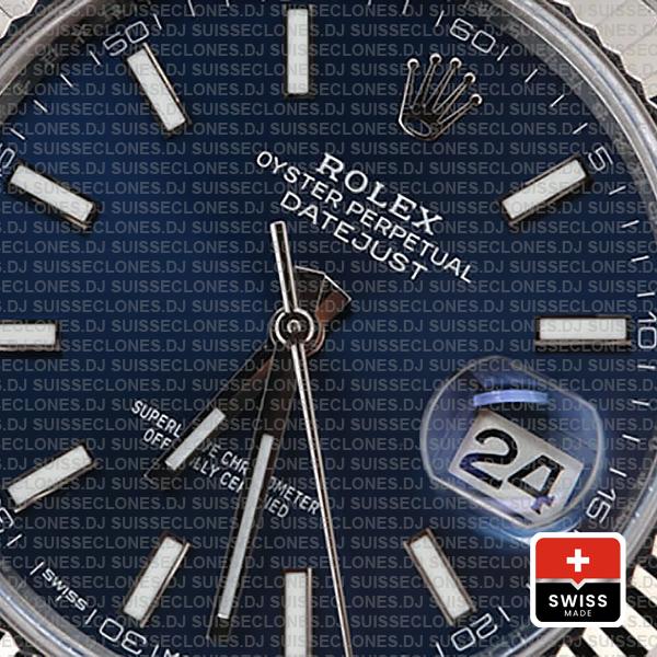 Rolex Datejust 41 Jubilee Bracelet 904L Stainless Steel Blue Sticks Dial 18k White Gold Fluted Bezel