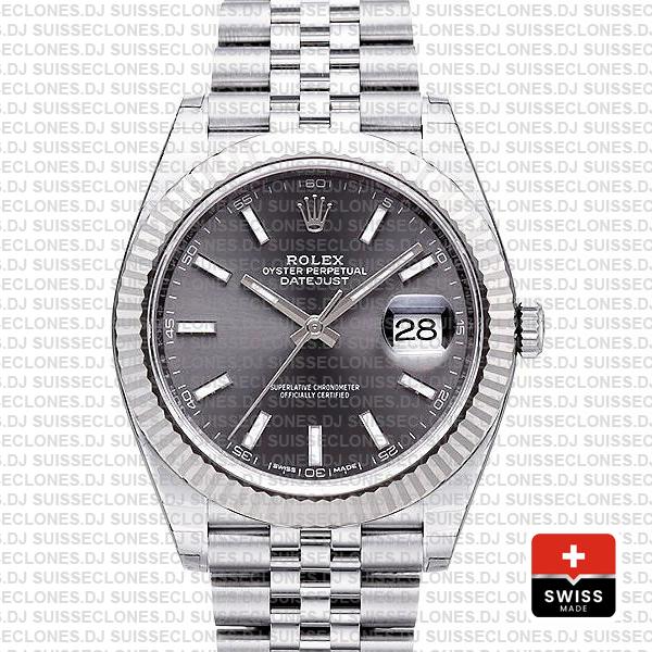 Rolex Datejust 41mm Grey Dial Steel Jubilee Replica Watch