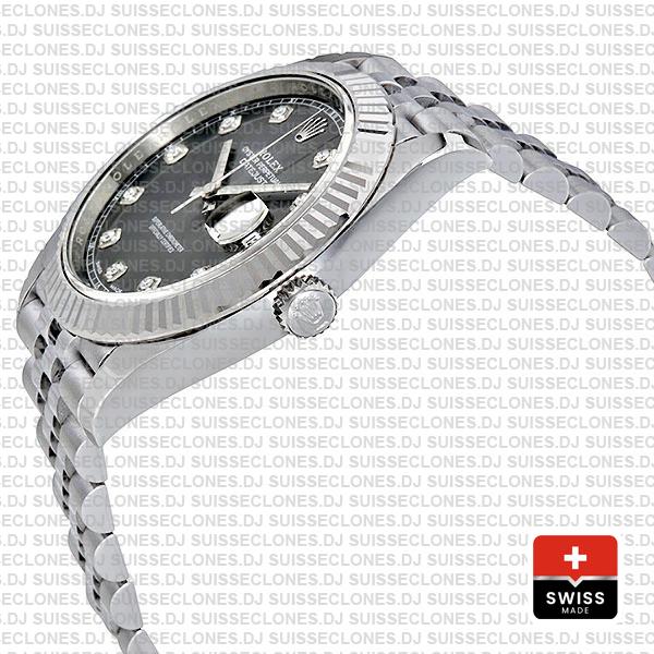Rolex Datejust 41 Jubilee 2 Tone 18k White Gold Fluted Bezel Rhodium Grey Dial Diamond Markers 126334 Swiss Replica