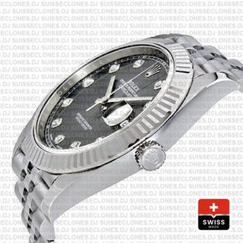 Rolex Datejust 41 Jubilee Bracelet 904L Stainless Steel Dark Rhodium Grey Diamond Dial Replica