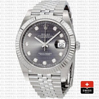 Rolex Datejust 41 Jubilee Bracelet 904L Stainless Steel Dark Rhodium Grey Diamond Dial
