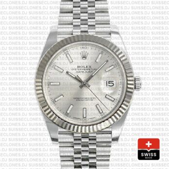 Rolex Datejust 41 Silver Dial Jubilee Fluted Bezel Replica