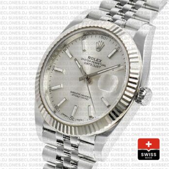 Rolex Datejust 41 Silver Dial Jubilee Fluted Bezel Swiss Replica