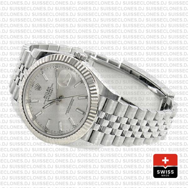 Rolex Datejust 41 Silver Dial Jubilee Fluted Bezel Swiss Replica Watch