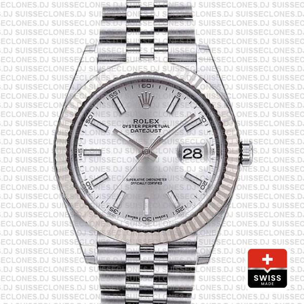 Rolex Datejust 41 Silver Dial Jubilee Fluted Bezel Replica Watch