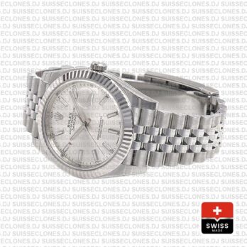 Rolex Datejust 904L Stainless Steel Silver Dial Stick Markers 18k White Gold Fluted Bezel with Jubilee Bracelet Watch