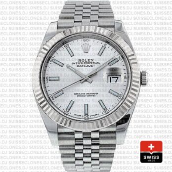 Rolex Datejust 904L Stainless Steel Silver Dial Stick Markers 18k White Gold