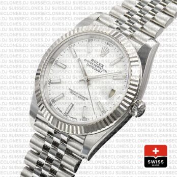 Rolex Datejust 41 Jubilee 2 Tone 18k White Gold Fluted Bezel White Dial Stick Markers 126334 Swiss Replica