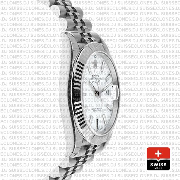 Rolex Datejust 41 Jubilee 2 Tone 18k White Gold Fluted Bezel White Dial Stick Markers 126334 Swiss Replica