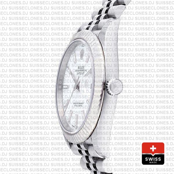 Rolex Datejust 41 Jubilee 2 Tone 18k White Gold Fluted Bezel White Dial Stick Markers 126334 Swiss Replica