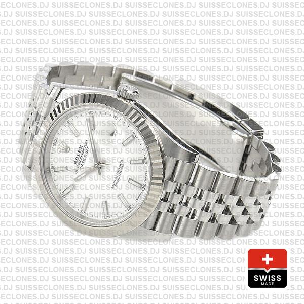 Rolex Datejust 41 Jubilee 2 Tone 18k White Gold Fluted Bezel White Dial Stick Markers 126334 Swiss Replica
