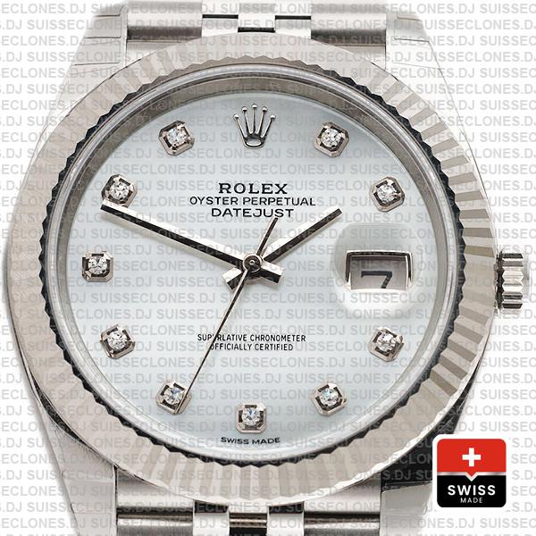 Rolex Datejust 41 Jubilee 2 Tone 18k White Gold Fluted Bezel White Mop Dial Diamond Markers 126334 Swiss Replica