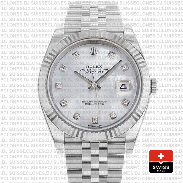 Rolex Datejust 41 Jubilee Bracelet 904L Steel White Mother of Pearl Diamond Dial