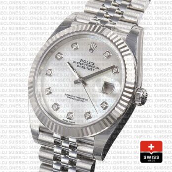 Rolex Datejust 41 Jubilee 2 Tone 18k White Gold Fluted Bezel White Mop Dial Diamond Markers 126334 Swiss Replica