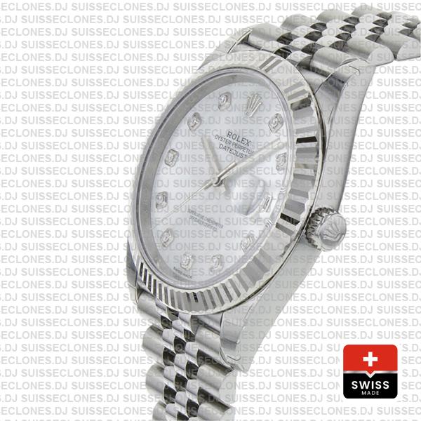 Rolex Datejust 41 Jubilee 2 Tone 18k White Gold Fluted Bezel White Mop Dial Diamond Markers 126334 Swiss Replica