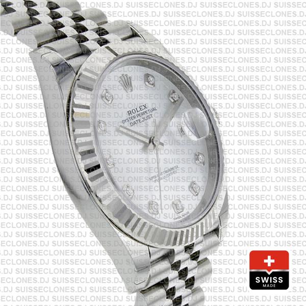 Rolex Datejust 41 Jubilee 2 Tone 18k White Gold Fluted Bezel White Mop Dial Diamond Markers 126334 Swiss Replica