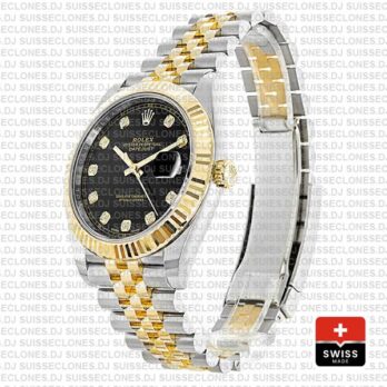 Rolex Datejust Two-Tone 18k Yellow Gold, 904L Steel Fluted Bezel Black Diamond Dial mm