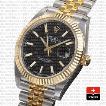 Rolex Datejust Jubilee Bracelet Two-Tone 18k Yellow Gold 904L Stainless Steel Fluted Bezel Black Dail