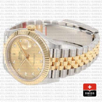 Rolex Datejust 41 Jubilee 2 Tone 18k Yellow Gold Flutted Bezel Gold Dial Diamond Markers 126333 Swiss Replica