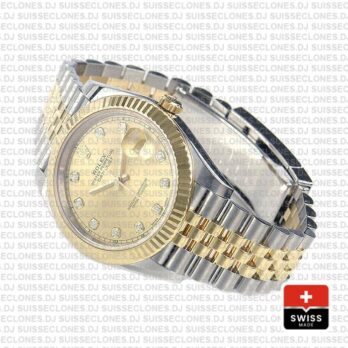 Rolex Datejust Two-Tone Jubilee Bracelet 18k Yellow Gold Fluted Bezel Gold Diamond Dial Replica Watch