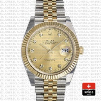 Rolex Datejust Two-Tone Jubilee Bracelet 18k Yellow Gold Fluted Bezel Gold Diamond Dial Watch