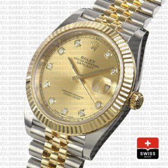 Rolex Datejust Two-Tone Jubilee Bracelet 18k Yellow Gold Fluted Bezel Gold Diamond Dial