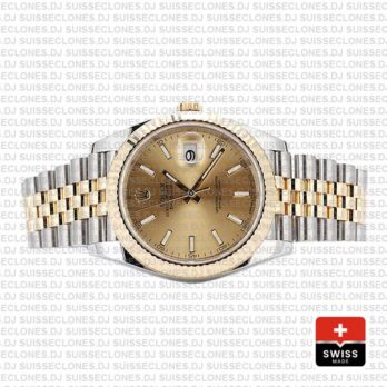 Rolex Oyster Perpetual Datejust 18k Yellow Gold Two-Tone Gold Dial Stainless Steel 41mm Jubilee Bracelet with Fluted Bezel Watch