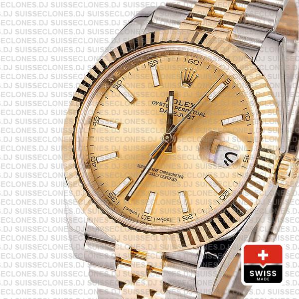 Rolex Oyster Perpetual Datejust 18k Yellow Gold Two-Tone Gold Dial Stainless Steel 41mm Jubilee Bracelet