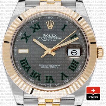 Rolex Datejust 41 Jubilee 2 Tone 18k Yellow Gold Flutted Bezel Slate Grey Dial Roman Markers 126333 Swiss Replica