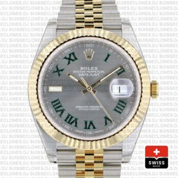 Rolex Datejust 41 Jubilee Two-Tone 18k Yellow Gold Green Roman Dial Stainless Steel Replica Watch