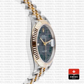 Rolex Datejust 41 Jubilee 2 Tone 18k Yellow Gold Flutted Bezel Slate Grey Dial Roman Markers 126333 Swiss Replica