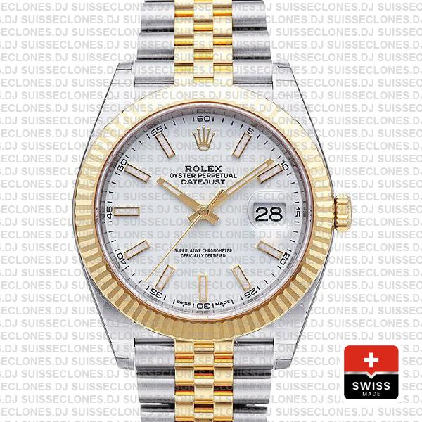 Rolex Datejust Two-Tone White Dial Fluted Bezel Replica Watch