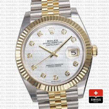 Rolex Datejust 41 Two-Tone White Dial Diamonds Jubilee Swiss Replica Watch