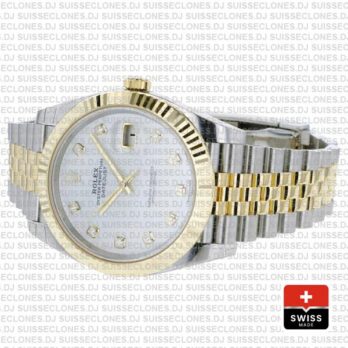 Rolex Datejust 41mm Jubilee Bracelet Two-Tone 18k Yellow Gold Fluted Bezel White Diamond Dial
