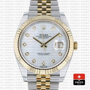 Rolex Datejust 41mm Jubilee Bracelet Two-Tone 18k Yellow Gold Fluted Bezel White Diamonds