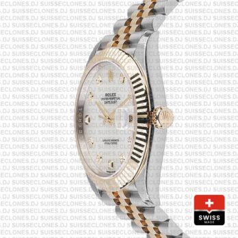 Rolex Datejust 41 Jubilee 2 Tone 18k Yellow Gold Flutted Bezel White Mop Dial Diamond Markers 126333 Swiss Replica