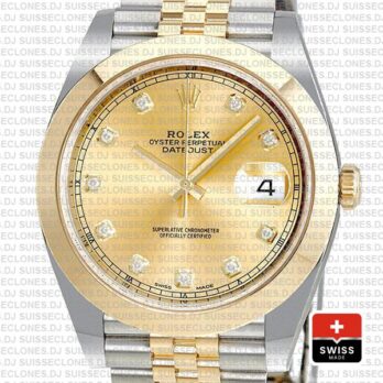Rolex Datejust 41 Jubilee Two-Tone 18k Yellow Gold 904L Steel Smooth Bezel Gold Dial Diamonds