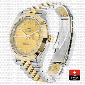 Rolex Datejust 41 Jubilee 2 Tone 18k Yellow Gold Smooth Bezel Gold Dial Diamond Markers 126303 Swiss Replica