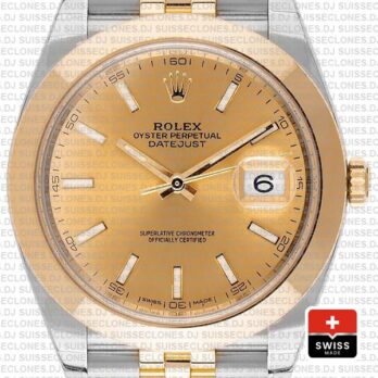 Rolex Datejust 41 Jubilee Two-Tone 18k Yellow Gold Smooth Bezel Gold Dial