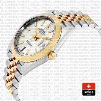 Rolex Datejust 41 Jubilee 2 Tone 18k Yellow Gold Smooth Bezel Silver Dial Stick Markers 126303 Swiss Replica