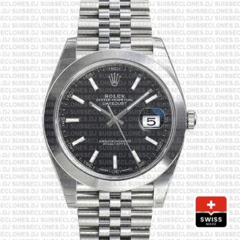 Rolex Datejust 41 Jubilee Steel Smooth Bezel Black Dial Stick Markers 126300 Swiss Replica