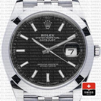 Rolex Datejust Smooth Bezel Black Dial Replica