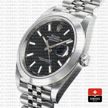 Rolex Datejust 41 Jubilee Steel Smooth Bezel Black Dial Stick Markers 126300 Swiss Replica