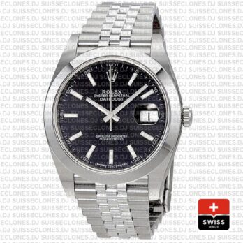 Rolex Datejust 41 Jubilee Steel Smooth Bezel Black Dial Stick Markers 126300 Swiss Replica