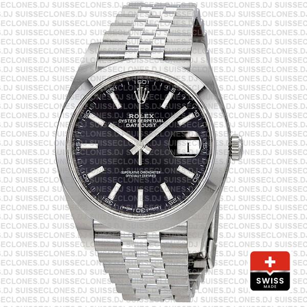 Rolex Datejust 41 Jubilee Steel Smooth Bezel Black Dial Stick Markers 126300 Swiss Replica