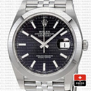 Rolex Oyster Perpetual Datejust 41 Stainless Steel Black Dial Smooth Bezel Watch