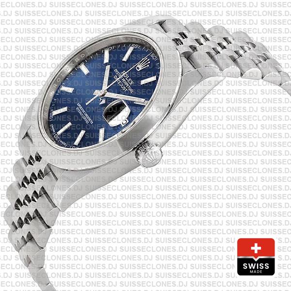 Rolex Datejust 41 Jubilee Steel Smooth Bezel Blue Dial Stick Markers 126300 Swiss Replica