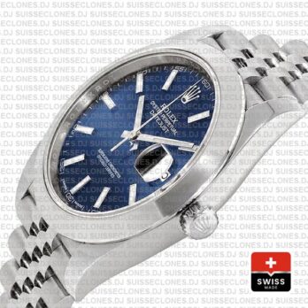 Rolex Datejust 41 Jubilee Steel Smooth Bezel Blue Dial Stick Markers 126300 Swiss Replica