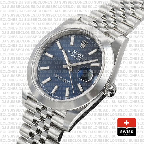 Rolex Datejust 41mm Stainless Steel Blue Dial Swiss Replica